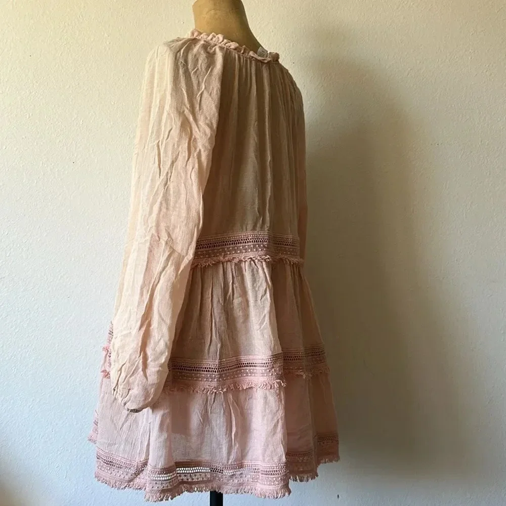 Eberjey sz M Summer of Love Sophia beach cover up long sleeve light pink dress